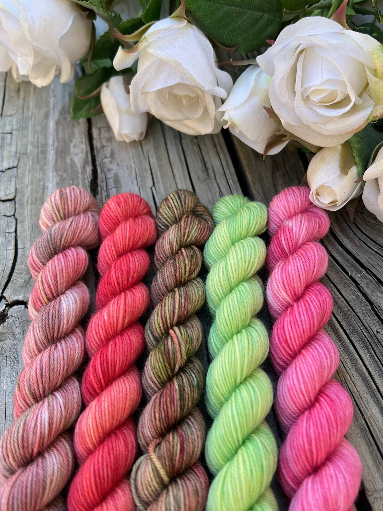 Valentines Mini Skein Bundle 1 – Hand-dyed mini skeins for Valentines Day knitting.