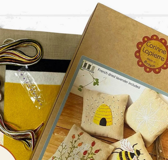 Bees Linen Lavender Bags Embroidery Kit